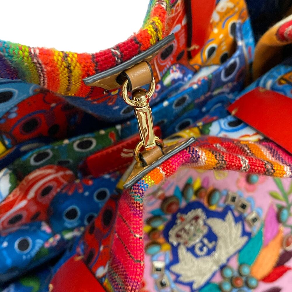 Christian Louboutin Mexicaba Tote Bag Bordeaux Pink Multi Jacquard Leather - Picture 12 of 15